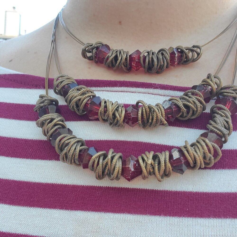 Coiled Necklace with Ruby Color Beads